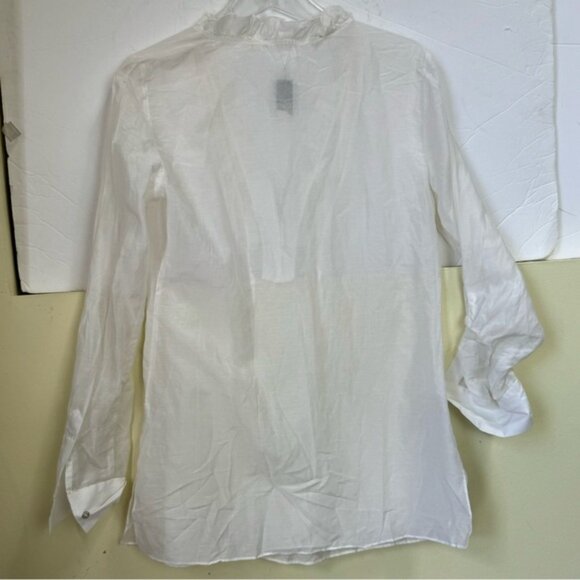 Tahari NEW ELISE Silk Cotton Ruffle Blouse Top Lightweight Sheer Slits Neutral S - Picture 3 of 15
